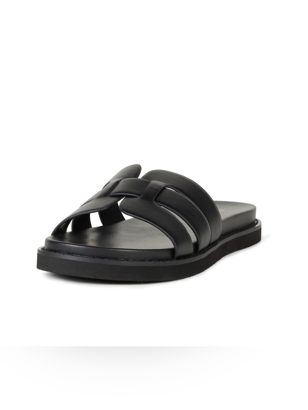 Minimalist Black Slide Sandals with Interwoven Straps, Size 7.5